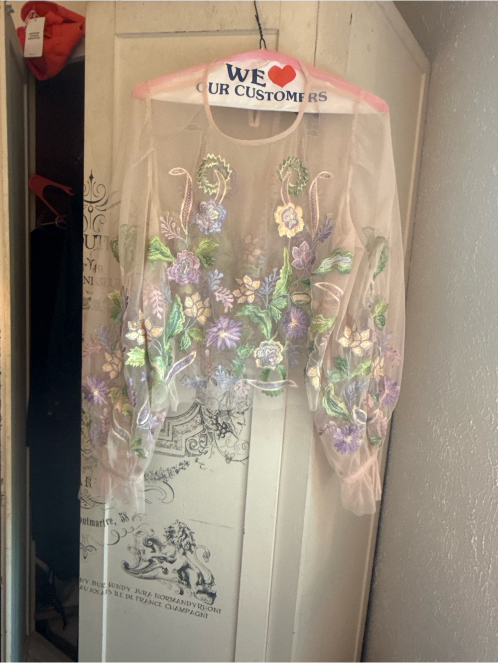 NWOT Anthropologie Embroidered Floral Mesh Top - Picture 2 of 12